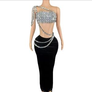 Elegant Black and Silver One-Shoulder Dress